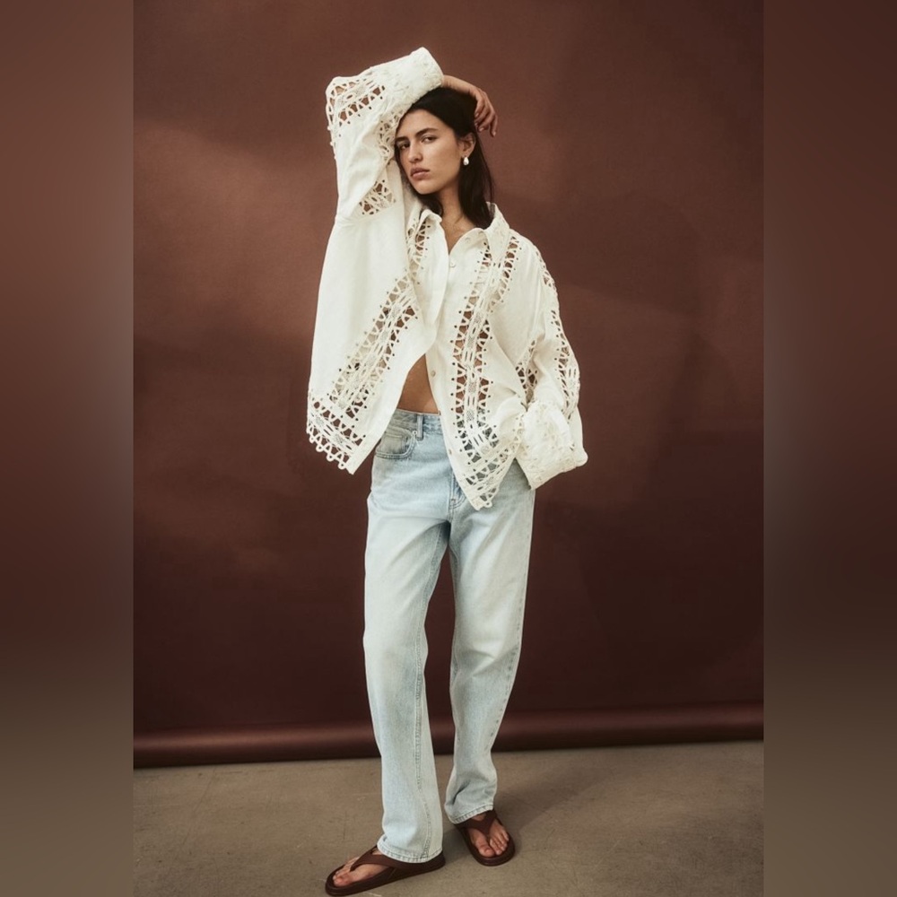 H&M Embroidered Linen Blend Shirt